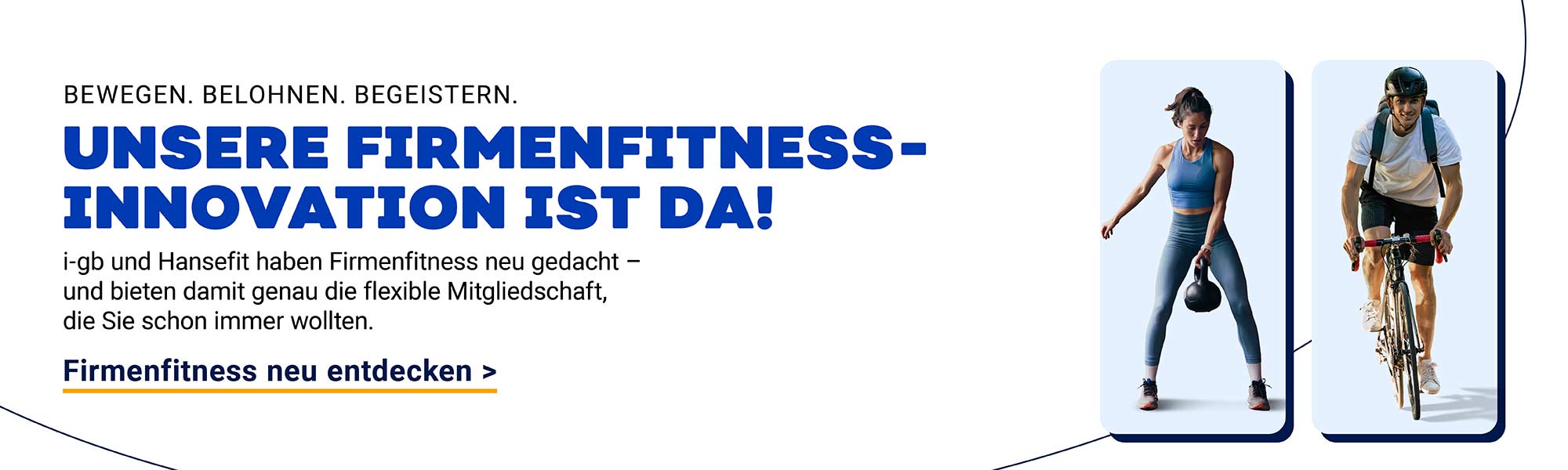 Ein Banner auf dem das Firmenfitness Angebot von Hansefit beworben wird. Mit einem Klick auf den Banner erfährt man mehr.